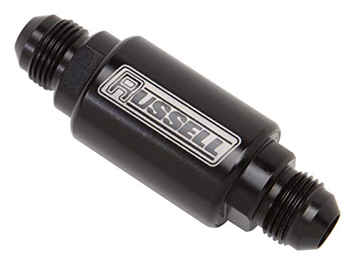 Russell Fuel Filter, Competition Series, In-Line, 40 Micron, Stainless Element, 6 AN Male Inlet, 6 AN Male Outlet, Aluminum, Black Anodized, Each