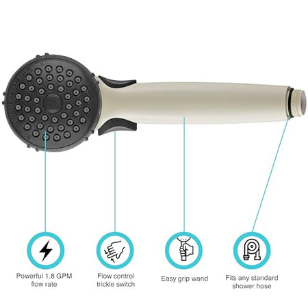Dura Faucet Dura Faucet DF-SA400-BQ RV Hand Held Shower Wand, Water Saving Trickle Switch (Bisque Parchment) - Outdoor Depot