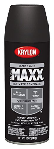 Krylon Krylon K09158007 COVERMAXX Spray Paint, Satin Black, 12 Ounce - Outdoor Depot