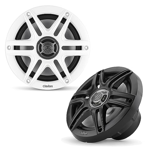 Clarion CMS-651-SWB 6.5-inch Coaxial Marine Speakers 30W RMS Power handling 1/2-inch (13 mm) Polymer Dome Tweeter Includes White & Black Sport Grilles