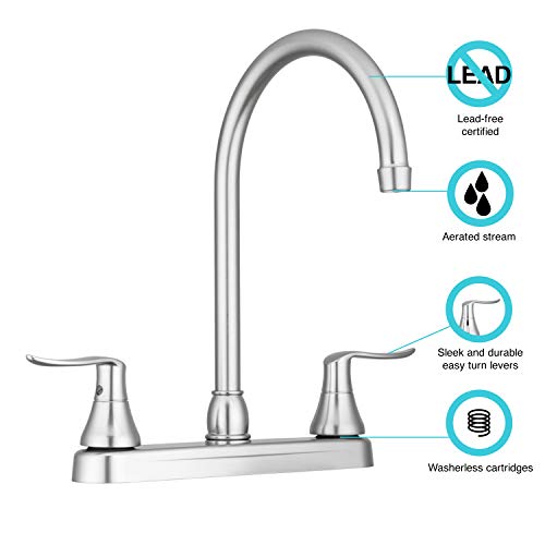 Dura Faucet Dura Faucet DF-PK330HLH-SN RV Elegant J-Spout Swivel Kitchen Sink Faucet, Two Handle (Brushed - Outdoor Depot