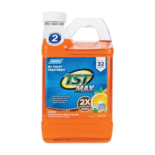 Camco TST MAX Camper/RV Toilet Treatment - Features Septic Safe Formula & Stops Odors Up to 7 Days – Orange Scent, 64 oz (41195)