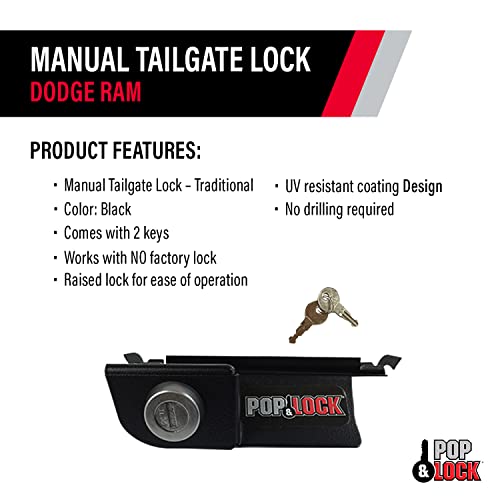 Pop & Lock Pop & Lock – Manual Tailgate Lock for Dodge Ram 1500, 2500, and 3500, Fits 2002 to 2008 (Chrome, - Outdoor Depot