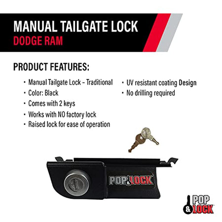 Pop & Lock Pop & Lock – Manual Tailgate Lock for Dodge Ram 1500, 2500, and 3500, Fits 2002 to 2008 (Chrome, - Outdoor Depot