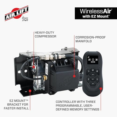 Air Lift Air Lift WirelessAir + EZ Mount, 2nd Generation On-Board Air Compressor with Mobile App - 74000EZ - Outdoor-Depot.us