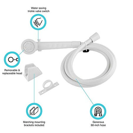 Dura Faucet Dura Faucet DF-SA130-WT RV Economical Shower Head and 60 inch Hose Kit, Water Saving Trickle - Outdoor Depot