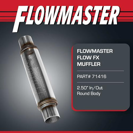 Flowmaster Flowmaster Flow FX Chambered Muffler – 2.50” Center In / 2.50” Center Out – Round Body – Moderate - Outdoor Depot