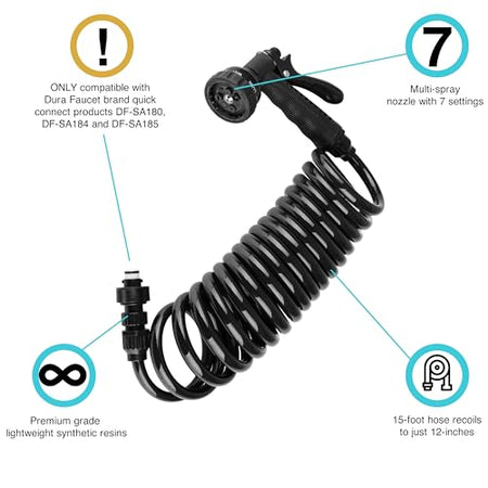 Dura Faucet Dura Faucet DF-SA187-BK RV Exterior Quick Connect Sprayer with 7 Spray Settings and Coiled Hose - Outdoor Depot