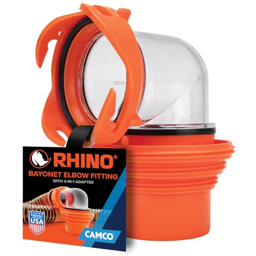 Camco RhinoFlex Clear RV Sewer Hose Elbow with 4-in-1 Adapter - Features a 360-Degree Fitting Rotation and Built-in Gasket for Odor-Tight Protection - Fits 4 Sizes of Dump Station Inlets (39736)