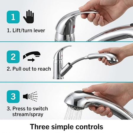Dura Faucet Dura Faucet DF-NMK852-CP RV Pull-Out Swivel Single Handle Kitchen Sink Faucet - One-Hole (Chrome) - Outdoor Depot