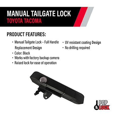 Pop & Lock Pop & Lock PL5400 Black Manual Tailgate Lock with Bolt Codeable Technology for Toyota Tacoma - Outdoor Depot
