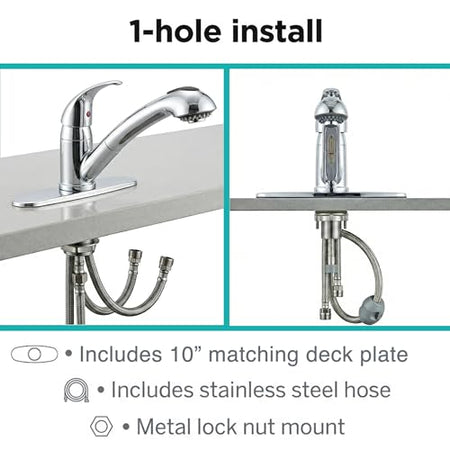 Dura Faucet Dura Faucet DF-NMK852-CP RV Pull-Out Swivel Single Handle Kitchen Sink Faucet - One-Hole (Chrome) - Outdoor Depot