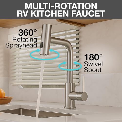 Dura Faucet Dura Faucet (DF-MK511X-SN) Rainfall RV Kitchen Faucet – Satin Nickel, Dual-Mode Rotating Spray - Outdoor Depot
