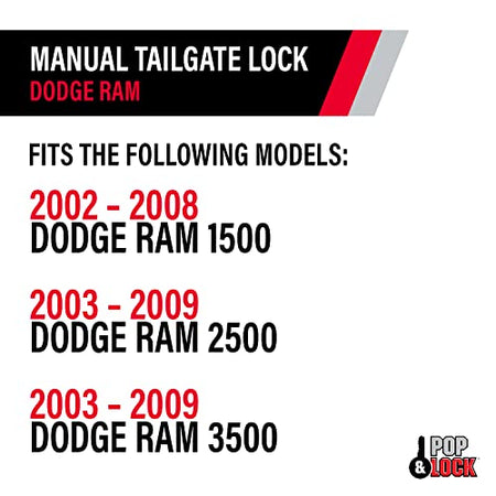 Pop & Lock Pop & Lock – Manual Tailgate Lock for Dodge Ram 1500, 2500, and 3500, Fits 2002 to 2008 (Chrome, - Outdoor Depot