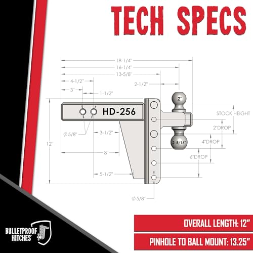 BulletProof Hitches BulletProof Hitches - 2.5" Adjustable Heavy Duty Trailer Hitch (22,000 lb. Rating) - 6" - Outdoor Depot