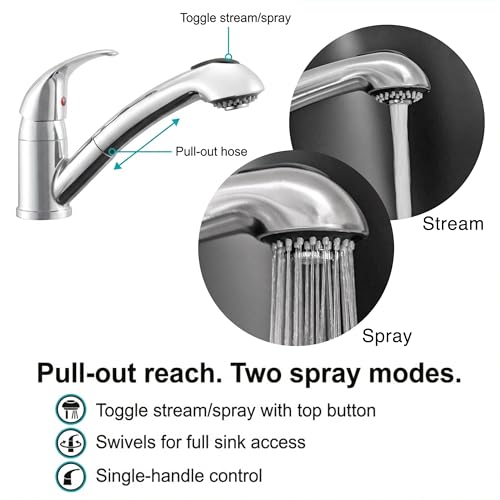 Dura Faucet Dura Faucet DF-NMK852-CP RV Pull-Out Swivel Single Handle Kitchen Sink Faucet - One-Hole (Chrome) - Outdoor Depot