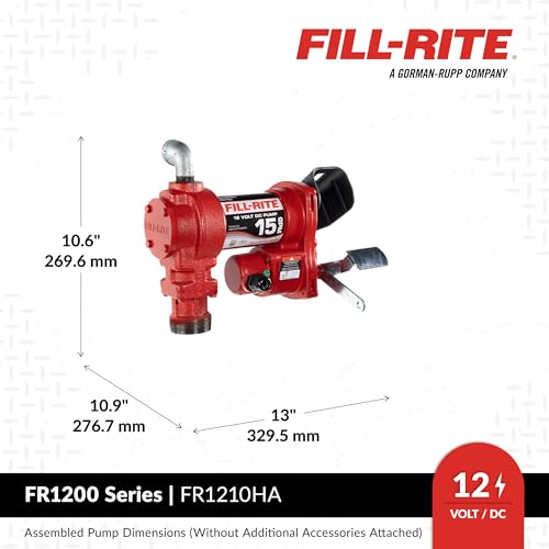 Fill-Rite Fill-Rite FR1210HA 12V 15 GPM Fuel Transfer Pump with Discharge Hose & Automatic Nozzle, Red | - Outdoor Depot