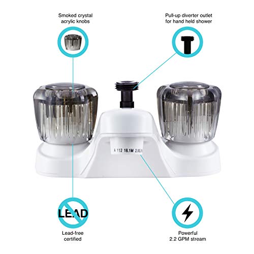 Dura Faucet Dura Faucet DF-PL720S-WT RV Bathroom Faucet with Smoked Acrylic Knobs and Shower Hose Diverter - Outdoor Depot