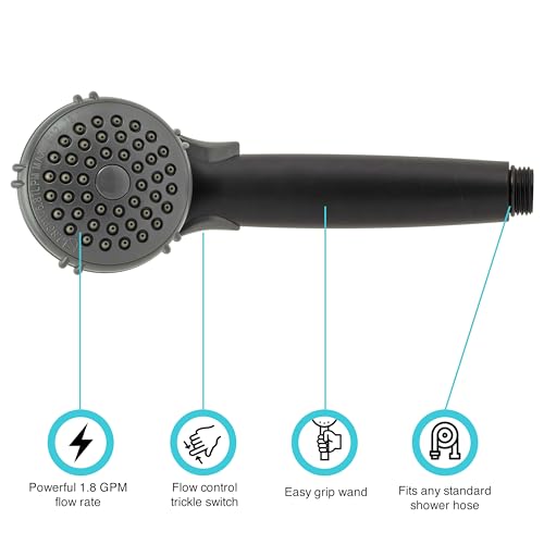 Dura Faucet Dura Faucet DF-SA400-MB RV Hand Held Shower Wand, Water Saving Trickle Switch (Matte Black) - Outdoor Depot