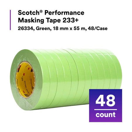 3M 3M Scotch Performance Masking Tape 233+, 26334, Green, 18 mm x 55 mm, Flexible, Moisture Resistant, - Outdoor-Depot.us