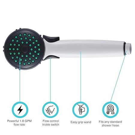 Dura Faucet Dura Faucet DF-SA400-WT RV Hand Held Shower Wand, Water-Saving Trickle Switch (White) - Outdoor Depot