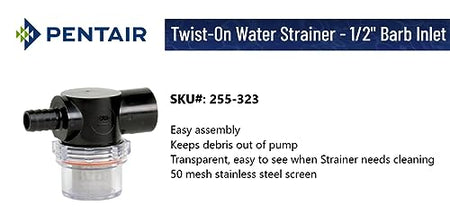 SHURFLO PENTAIR SHURFLO 255-323 Twist-On Water Strainer, 1/2" Barb Inlet, 1/2" NPSM Outlet - Outdoor Depot