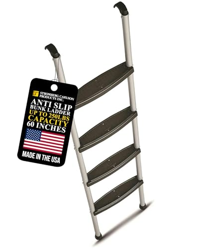 Stromberg Carlson RV Bunk Ladder for Travel Trailers, Camper Stairs with Molded Treads, Includes Hooks & Mounting Hardware, Bunk Bed Ladder, Mobile Home Stairs, Ideal for Dorm Loft – Silver 60"