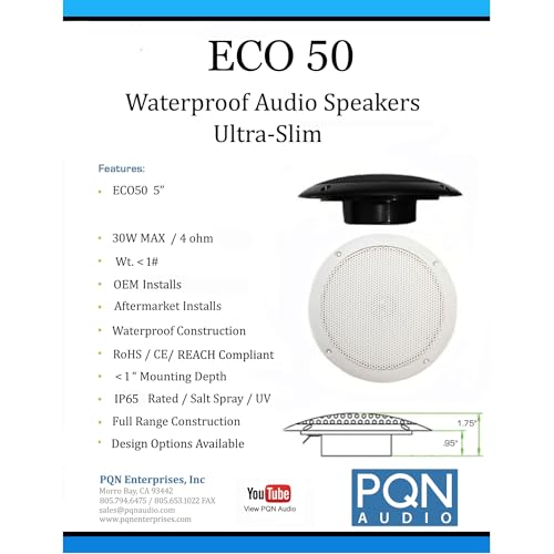PQN Audio PQN Audio ECO50-4W Waterproof Marine Speakers - RV, Camper, Boat, Wall and Floor Outdoor Speakers - Outdoor Depot