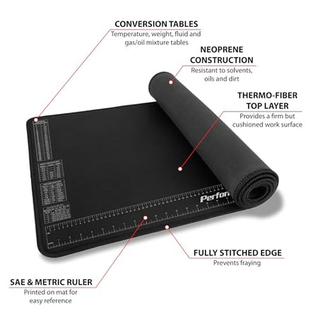 Performance Tool Performance Tool W88977 Neoprene Mat with Ruler and Reference Charts, Chemical Resistant, - Outdoor Depot