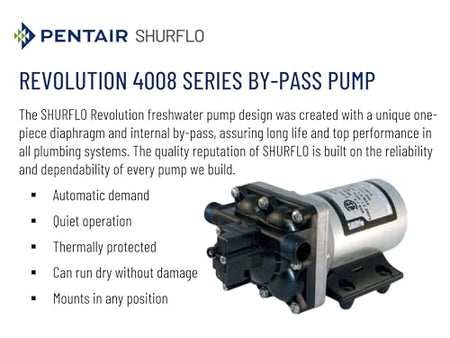 SHURFLO PENTAIR SHURFLO Revolution 4008-171-E65 RV Fresh Water Pump 115V AC 3.0 GPM 55 PSI Quiet Automatic - Outdoor Depot