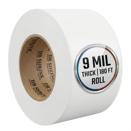Dr. Shrink DS-704W White Heat Tape for Shrink Wrap, Durable Adhesive Roll for Sealing and Surface Protection, 4" x 180'