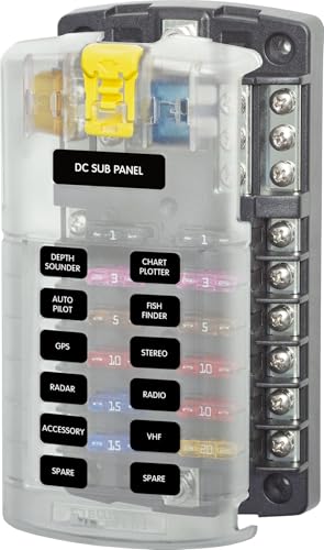 Blue Sea Systems Blue Sea Systems 5026 ST Blade Fuse Block 12 Circuit with Ground and Cover, 100 Amps - Outdoor Depot