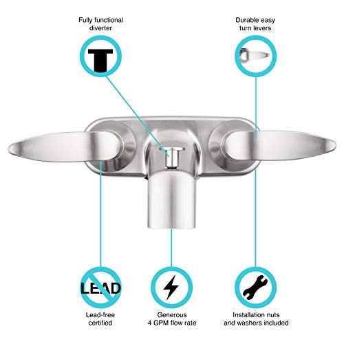 Dura Faucet Dura Faucet DF-SA110LH-SN RV Tub, Shower Faucet Valve Diverter with Winged Levers (Brushed Satin - Outdoor Depot
