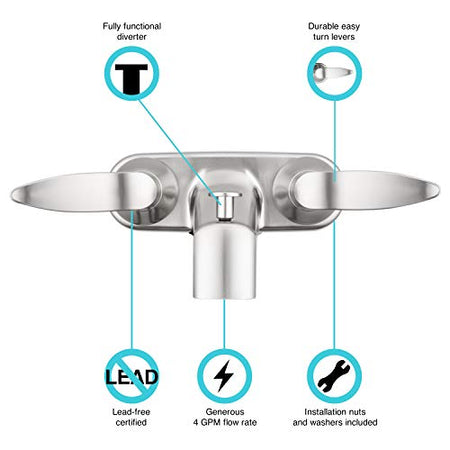 Dura Faucet Dura Faucet DF-SA110LH-SN RV Tub, Shower Faucet Valve Diverter with Winged Levers (Brushed Satin - Outdoor Depot