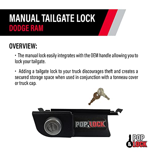 Pop & Lock Pop & Lock – Manual Tailgate Lock for Dodge Ram 1500, 2500, and 3500, Fits 2002 to 2008 (Chrome, - Outdoor Depot