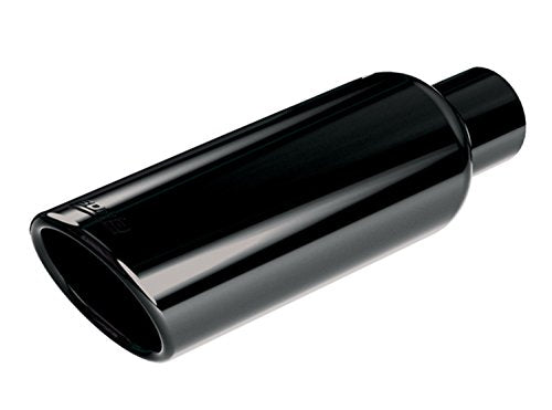 BORLA 20162 Universal Performance Exhaust Tip 2.75" Single Inlet / 4" Round Angle-Cut Single Outlet 14" Long Black Chrome On T-304 Stainless Steel Clamp On Design Clamp Included