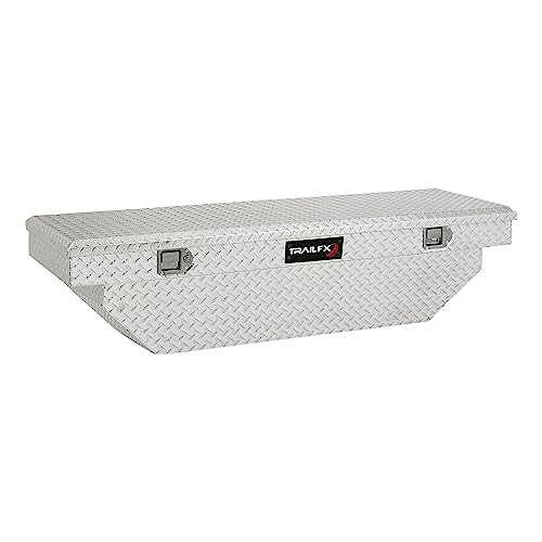 TrailFX Tool Box 110631 Crossover Angled Single Lid With Struts Diamond Tread Bright Polished 16 Gauge Aluminum 8 Cubic Foot Capacity With Plastic Tray