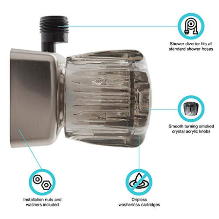 Dura Faucet Dura Faucet DF-SA100S-SN RV/Motorhome/Trailer Shower Faucet Valve Diverter with Smoked Acrylic - Outdoor Depot