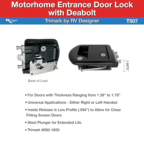 RV Designer RV Designer T507 TriMark Motorhome Entrance Door Lock with Deadbolt - Fit for 1.38-1.58” RV - Outdoor Depot