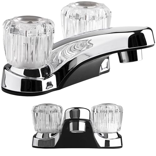 Dura Faucet Dura Faucet DF-PL700A-CP RV Bathroom Sink Faucet with Clear Acrylic Knobs - 2-Handle (Chrome) - Outdoor Depot