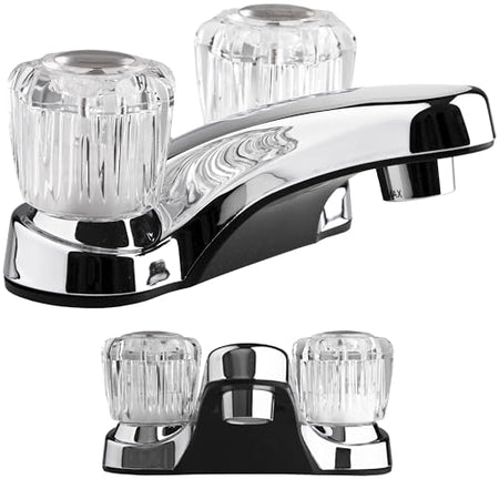 Dura Faucet Dura Faucet DF-PL700A-CP RV Bathroom Sink Faucet with Clear Acrylic Knobs - 2-Handle (Chrome) - Outdoor Depot
