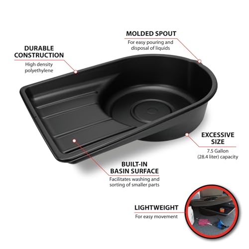 Performance Tool Performance Tool W4072 Black Extra Large Portable 7.5 Gallon Oil Drain Pan, (28.4 L) - Outdoor Depot