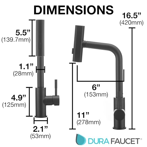 Dura Faucet Dura Faucet (DF-MK511X-MB) Rainfall RV Kitchen Faucet – Matte Black, Dual-Mode Rotating Spray - Outdoor Depot