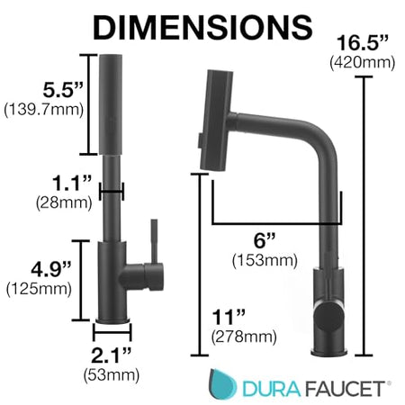 Dura Faucet Dura Faucet (DF-MK511X-MB) Rainfall RV Kitchen Faucet – Matte Black, Dual-Mode Rotating Spray - Outdoor Depot