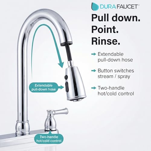 Dura Faucet Dura Faucet DF-PK350L-CP Non-Metallic Dual Lever Pull-Down Rv Kitchen Faucet - Chrome Polished - Outdoor Depot