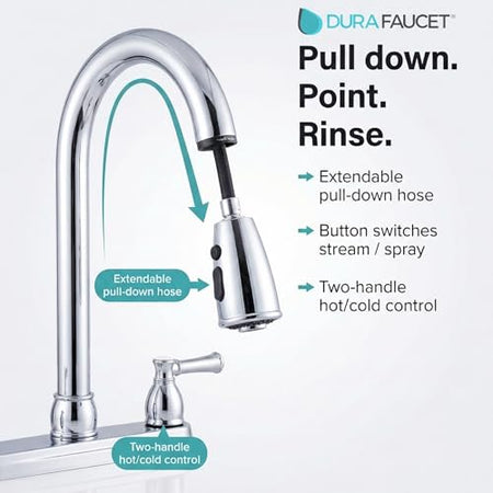 Dura Faucet Dura Faucet DF-PK350L-CP Non-Metallic Dual Lever Pull-Down Rv Kitchen Faucet - Chrome Polished - Outdoor Depot