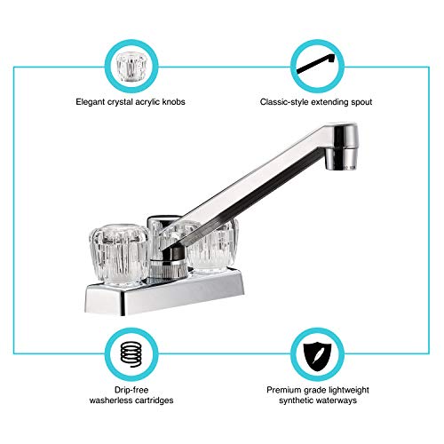Dura Faucet Dura Faucet DF-PK640A-CP RV Swivel Kitchen, Galley or Bar Faucet with Crystal Acrylic Knobs - Outdoor Depot