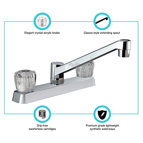 Dura Faucet Dura Faucet DF-PK600A-CP RV Kitchen Sink Faucet with Crystal Acrylic Knobs (Chrome) - Outdoor Depot