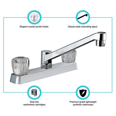 Dura Faucet Dura Faucet DF-PK600A-CP RV Kitchen Sink Faucet with Crystal Acrylic Knobs (Chrome) - Outdoor Depot