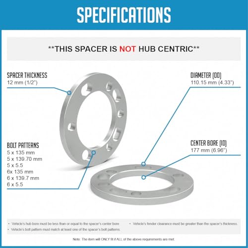 Wheel Accessories Parts Wheel Accessories Parts 2 Pcs Die Cast Wheel Spacers 12mm 1/2" Thick Fits Bolt - Outdoor Depot